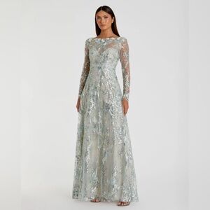 Mac Duggal Silver and Blue Maxi Dress